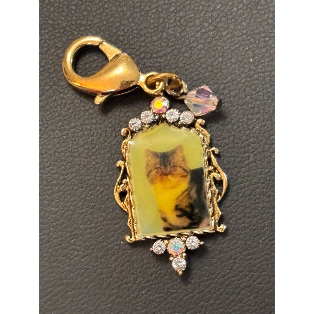 VTG Kirks Folly Rhinestone Persian Cat Portrait Charm Pendant